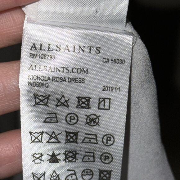 All saints Nicholas Rosa gray shear long sleeve smocked waist dress with pockets - Picture 4 of 13